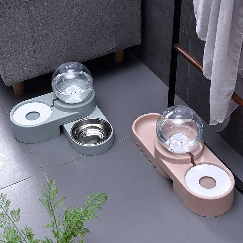 Best Seller Adjustable Smart Pet Auto Drinking Water Eating Food Double Bowl