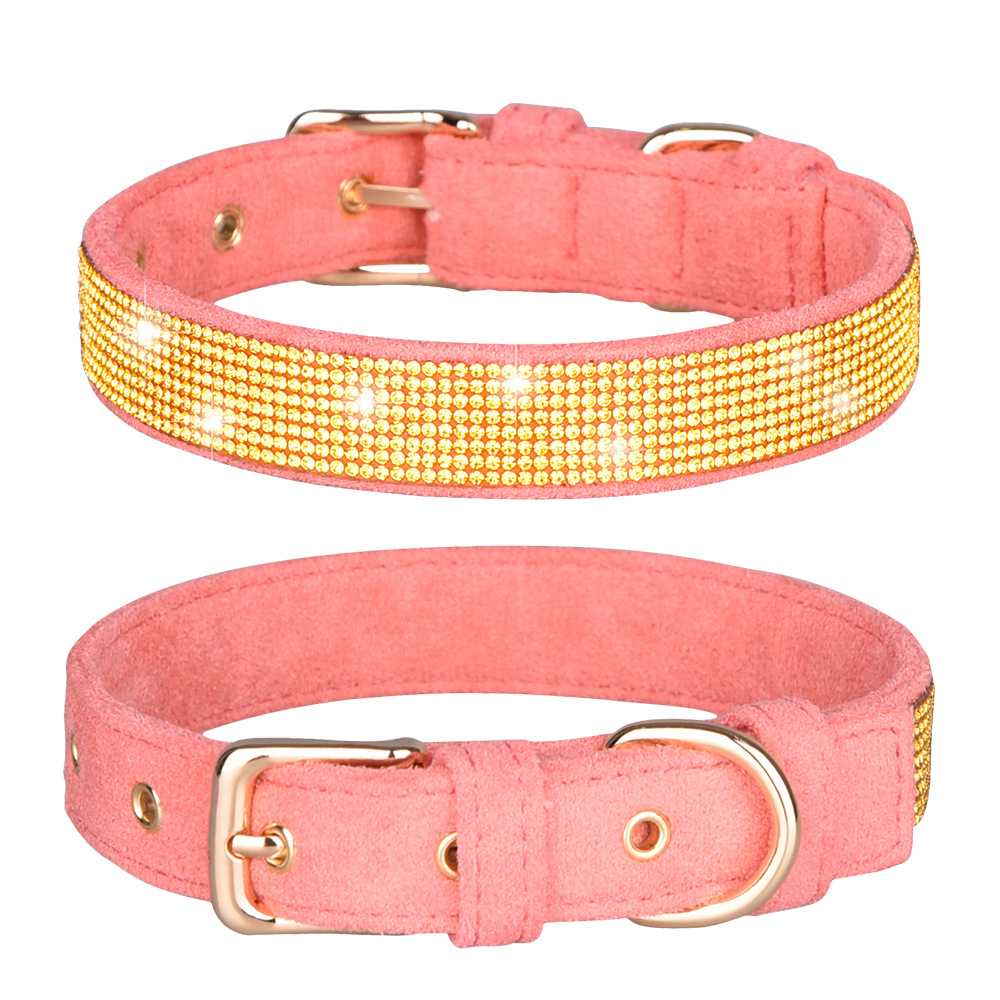 Direct Sale Large Shiny Diamond Drill Pet Collar Super Fiber Durable Dog Collar Soft Comfortable Cat Collar