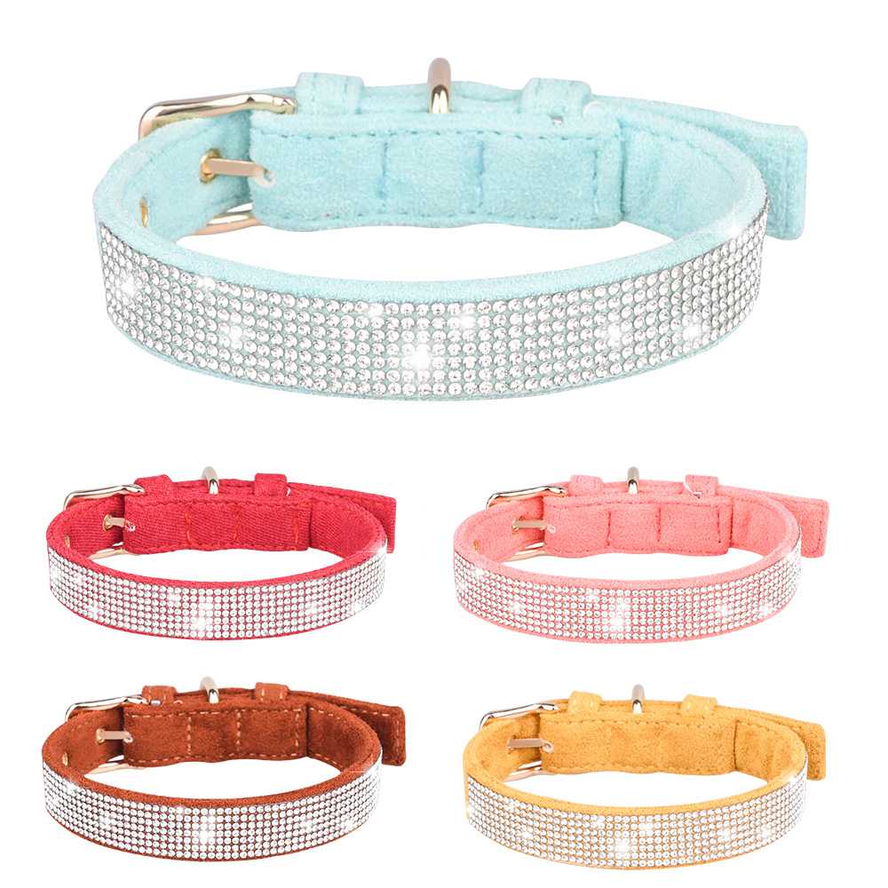 Direct Sale Large Shiny Diamond Drill Pet Collar Super Fiber Durable Dog Collar Soft Comfortable Cat Collar