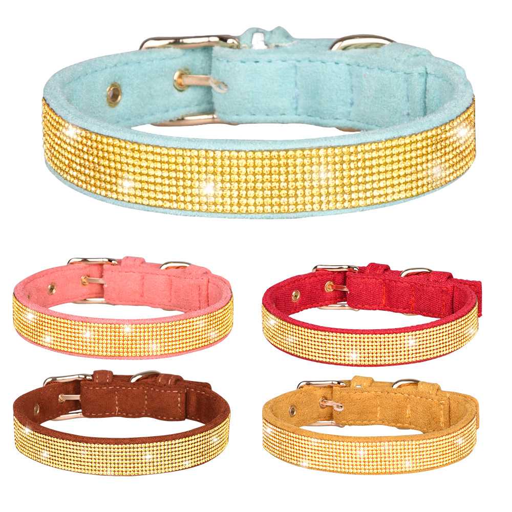 Direct Sale Large Shiny Diamond Drill Pet Collar Super Fiber Durable Dog Collar Soft Comfortable Cat Collar