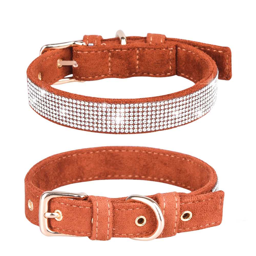 Direct Sale Large Shiny Diamond Drill Pet Collar Super Fiber Durable Dog Collar Soft Comfortable Cat Collar