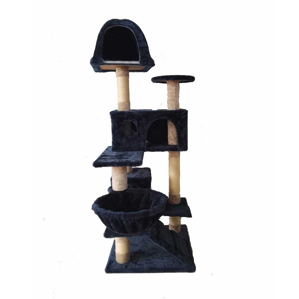 Large Big Four Level Cat Tree Dark Blue Plush Hammock Warm Cat House Multilevel Cat Activity Tree