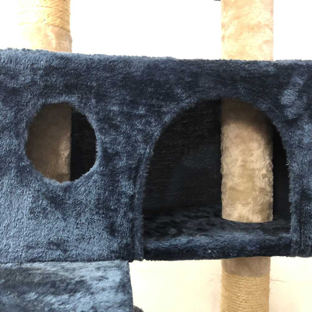 Large Big Four Level Cat Tree Dark Blue Plush Hammock Warm Cat House Multilevel Cat Activity Tree