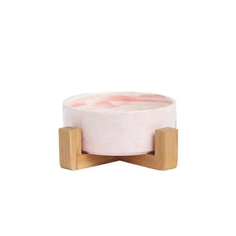 Marbled Pet Bowl Manufacturer Multi Colors Ceramic Pet Cat Dog Bowl With Wooden Frame Dog Bowl Matted Elevated