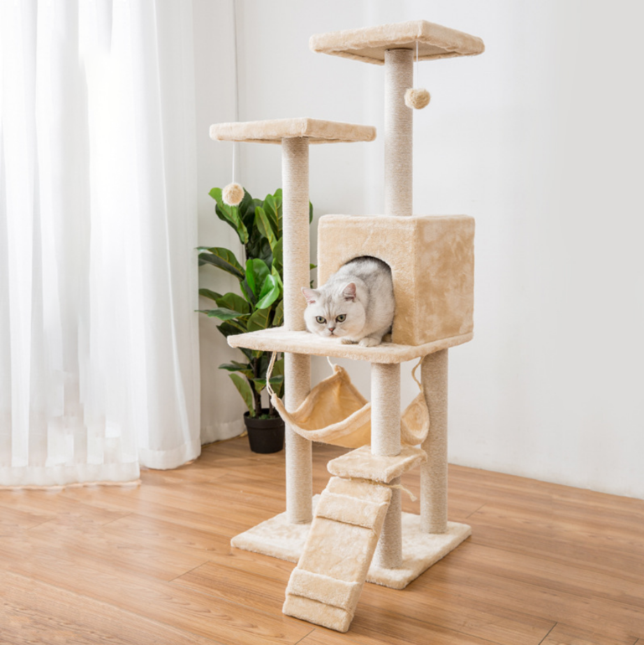 China Luxurious House Customized Plush Big Pet Condo Natural Sisal Wood Scratcher Furniture Cat Tree