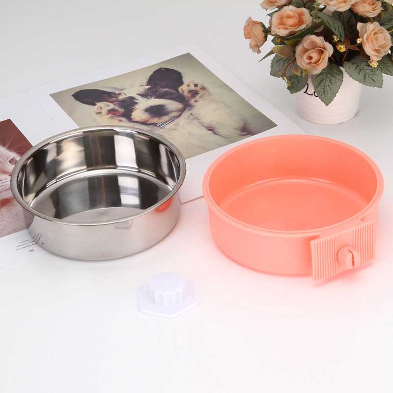 Environmental Protection Plastic Stainless Steel Hanging Dog Bowl That Can Fix The Cage