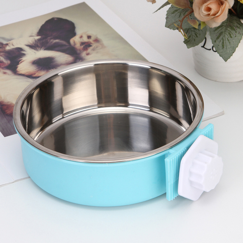 Environmental Protection Plastic Stainless Steel Hanging Dog Bowl That Can Fix The Cage