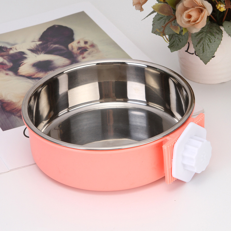 Environmental Protection Plastic Stainless Steel Hanging Dog Bowl That Can Fix The Cage