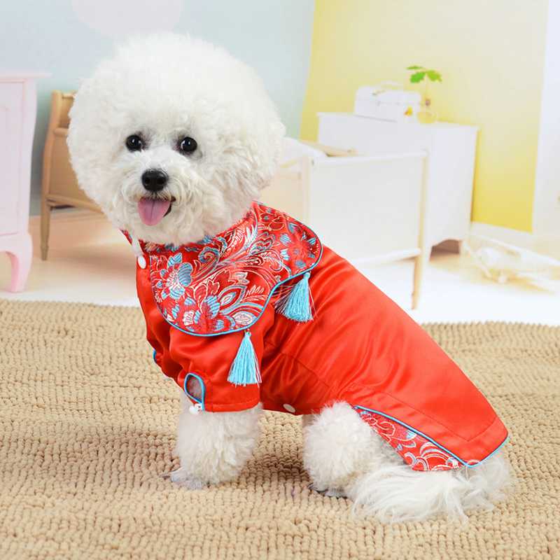 Pet Year Tang Suit Spring Summer Dog Clothes With Pet Clothes Warm Cheongsam Skirt