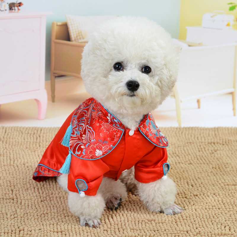 Pet Year Tang Suit Spring Summer Dog Clothes With Pet Clothes Warm Cheongsam Skirt