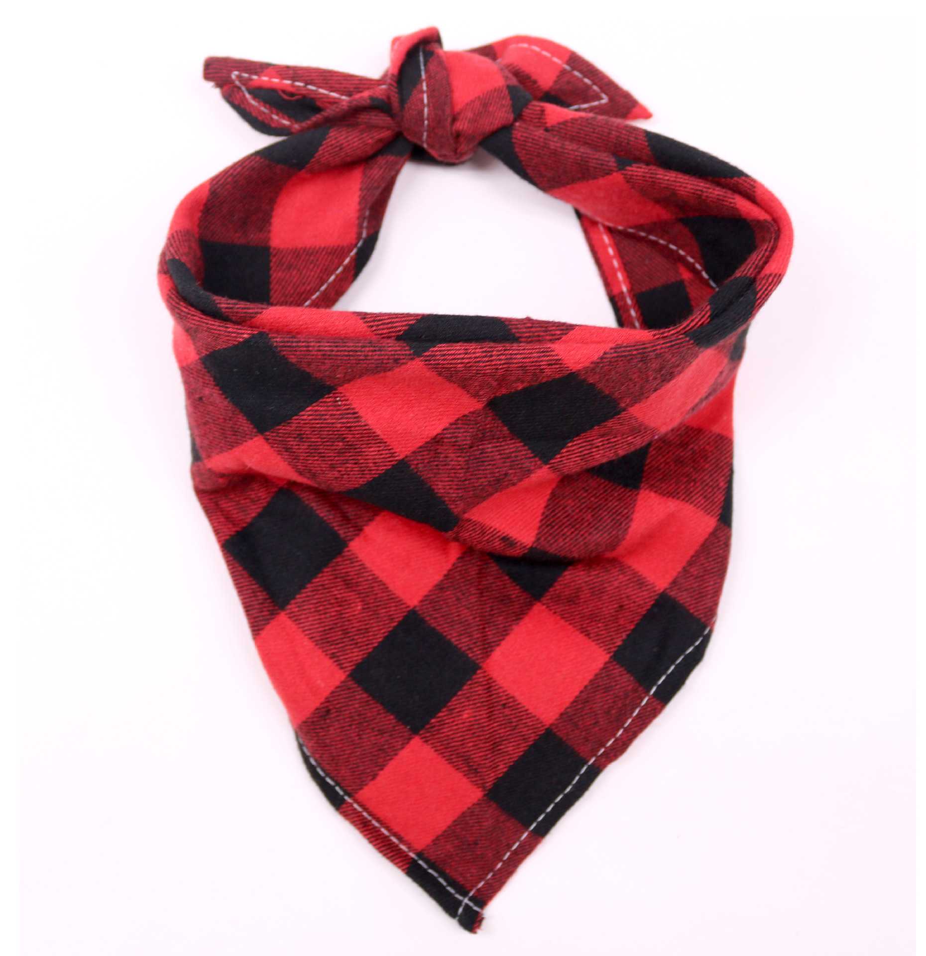 Saliva Towel Neck Dog Cotton Checkered Triangular Bandage Pet Triangle Scarf