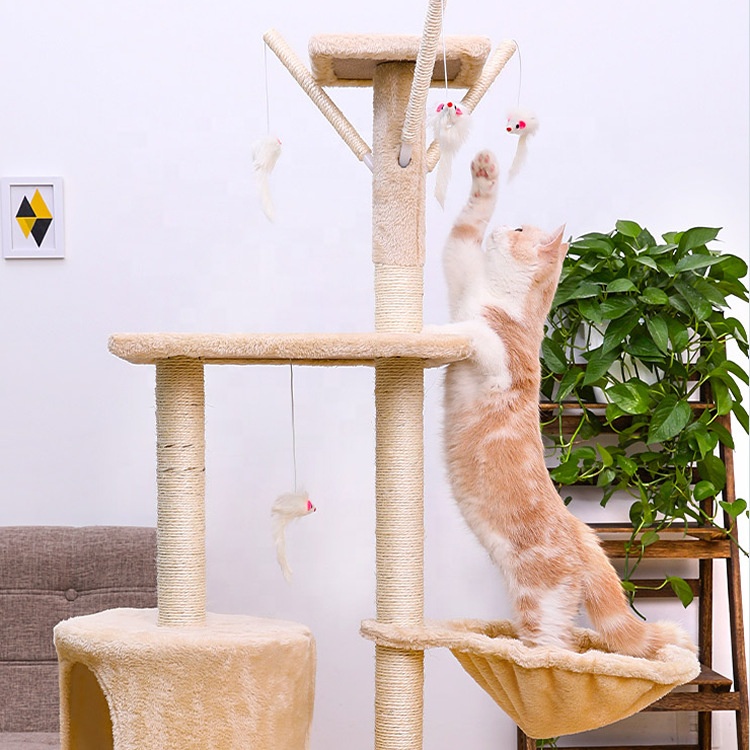 Supplier Plush Pet Condo Tower House Furniture Cat Climbing Hammock Toys Cat Scratcher Tree