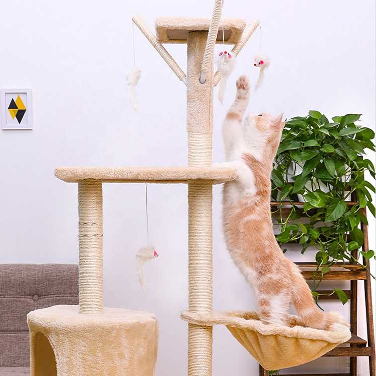 Supplier Plush Pet Condo Tower House Furniture Cat Climbing Hammock Toys Cat Scratcher Tree