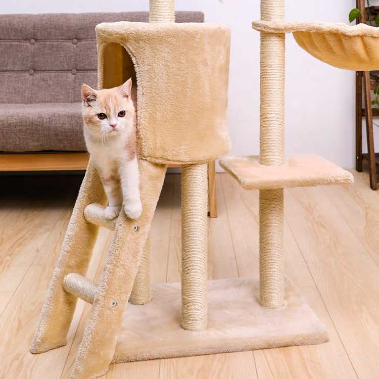 Supplier Plush Pet Condo Tower House Furniture Cat Climbing Hammock Toys Cat Scratcher Tree