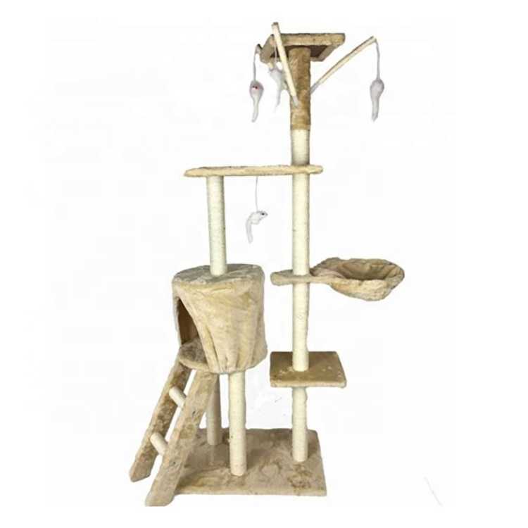 Supplier Plush Pet Condo Tower House Furniture Cat Climbing Hammock Toys Cat Scratcher Tree