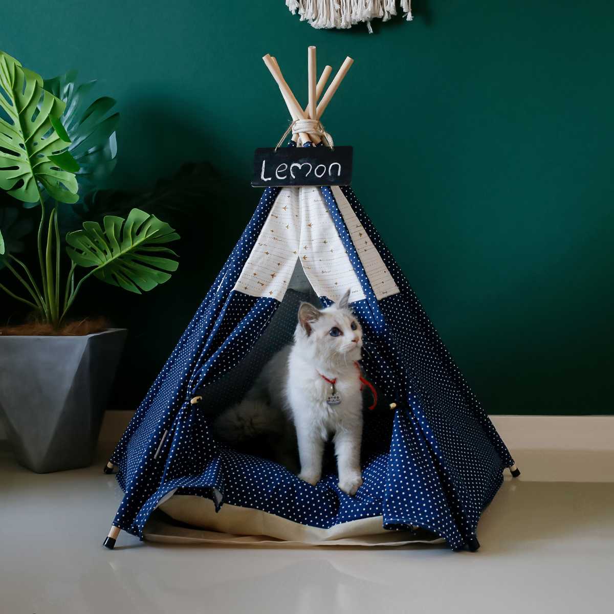 Breathable Cozy Navy White Dots Pet Supplies Indoor Teepee Tent