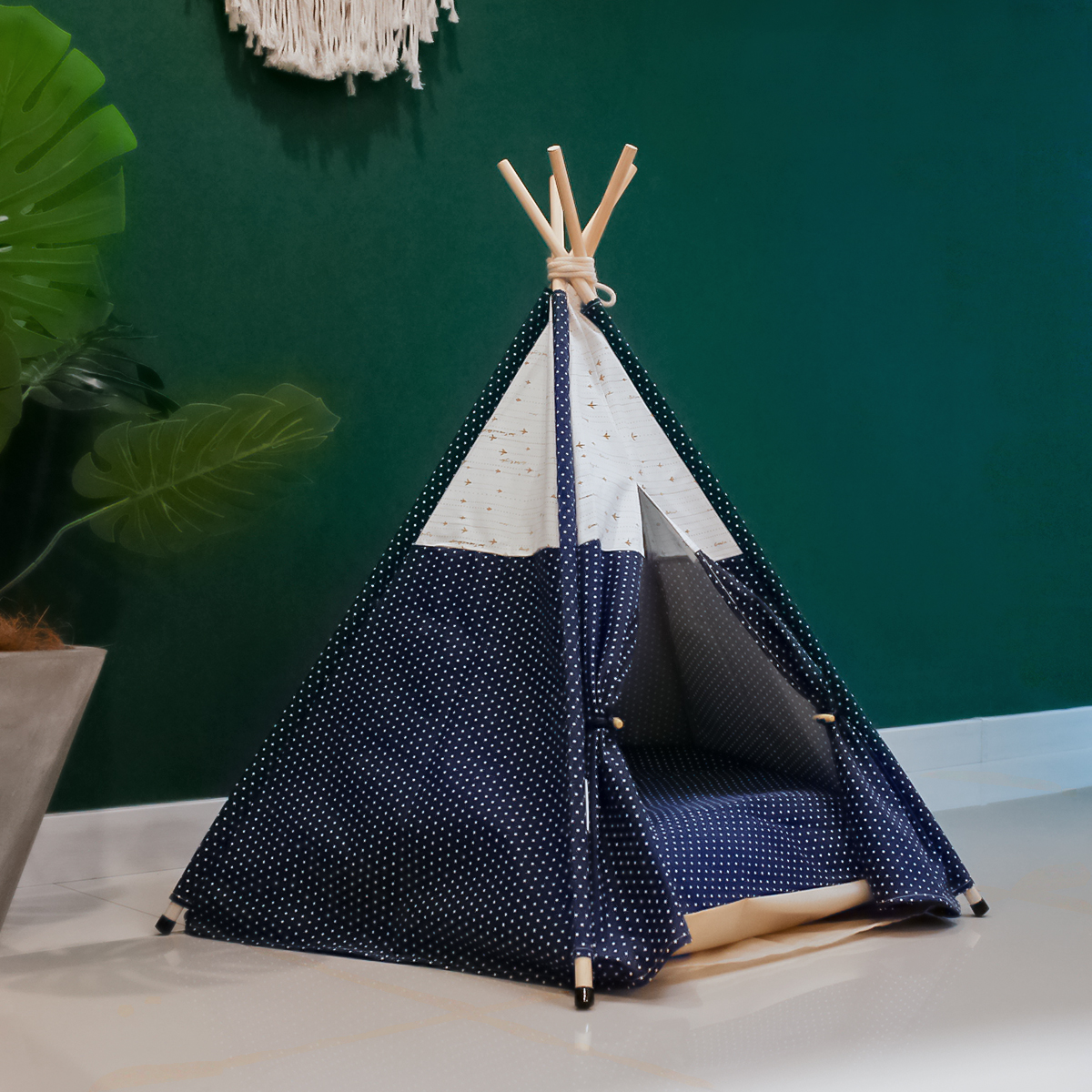 Breathable Cozy Navy White Dots Pet Supplies Indoor Teepee Tent