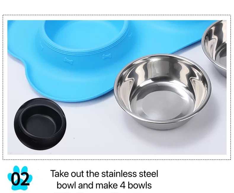 Cat Dog Food Bowl Stainless Steel Double Bowl Silicone Pet Bowl