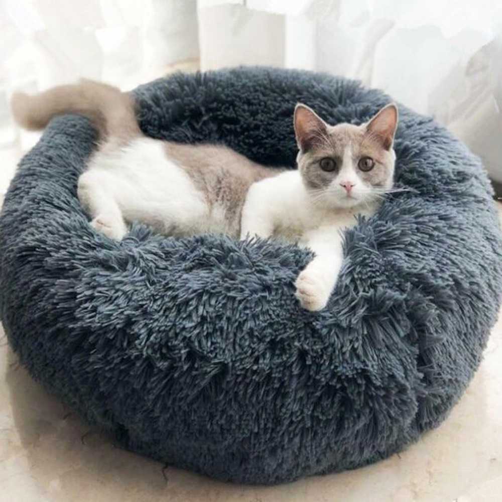 Custom Long Plush Warm Soft Round Cat Dog Pet Bed With PP Cotton