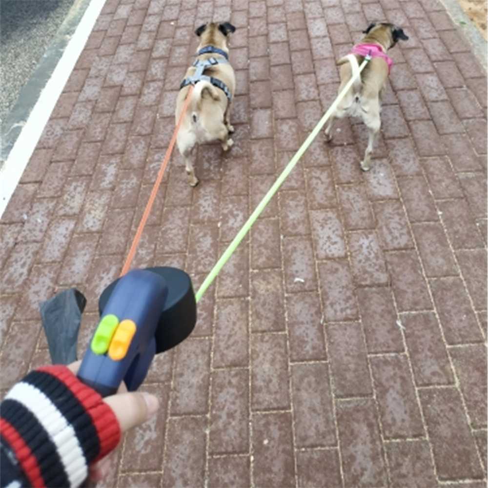 Good Pet 3M Multifunction Double Retractable Dog Leash With Waste Bag Dispenser