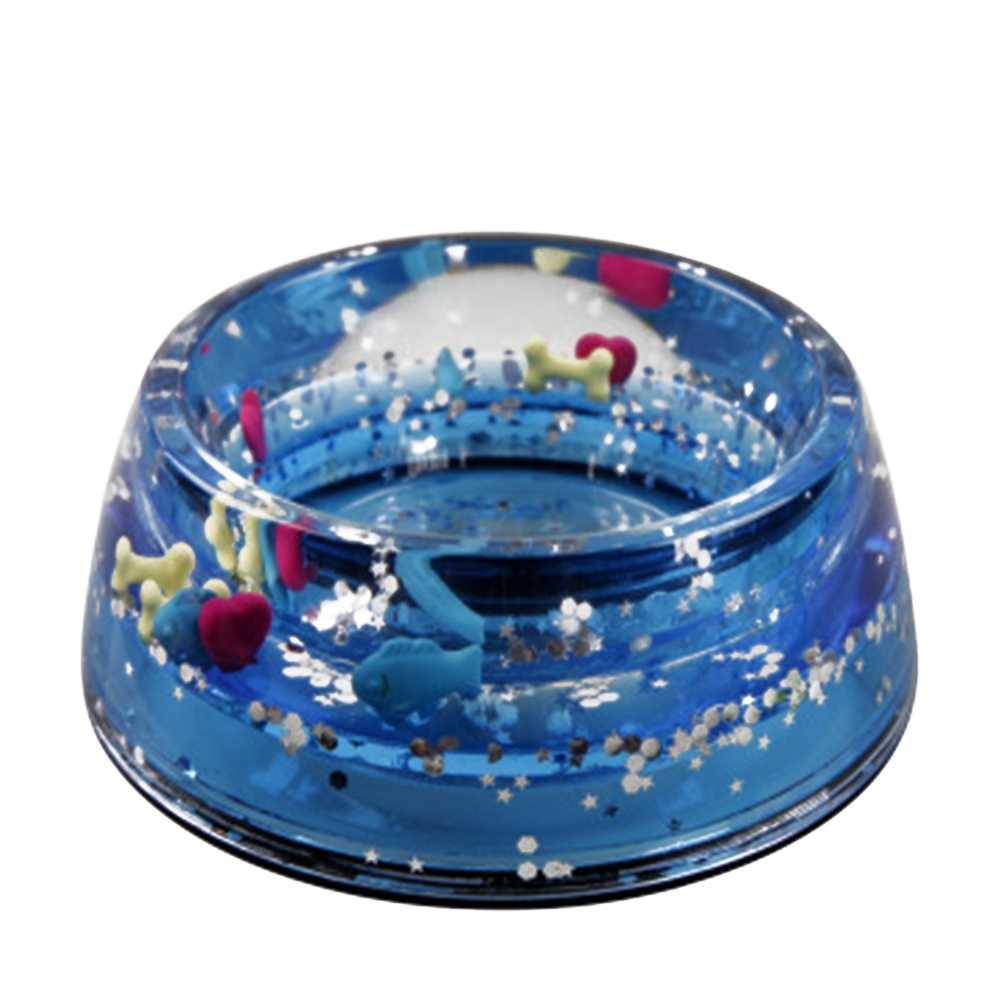 Novelty Acrylic Cat Pet Bowl Plastic Liquid Water Floating Glitter Dog Pet Bowl