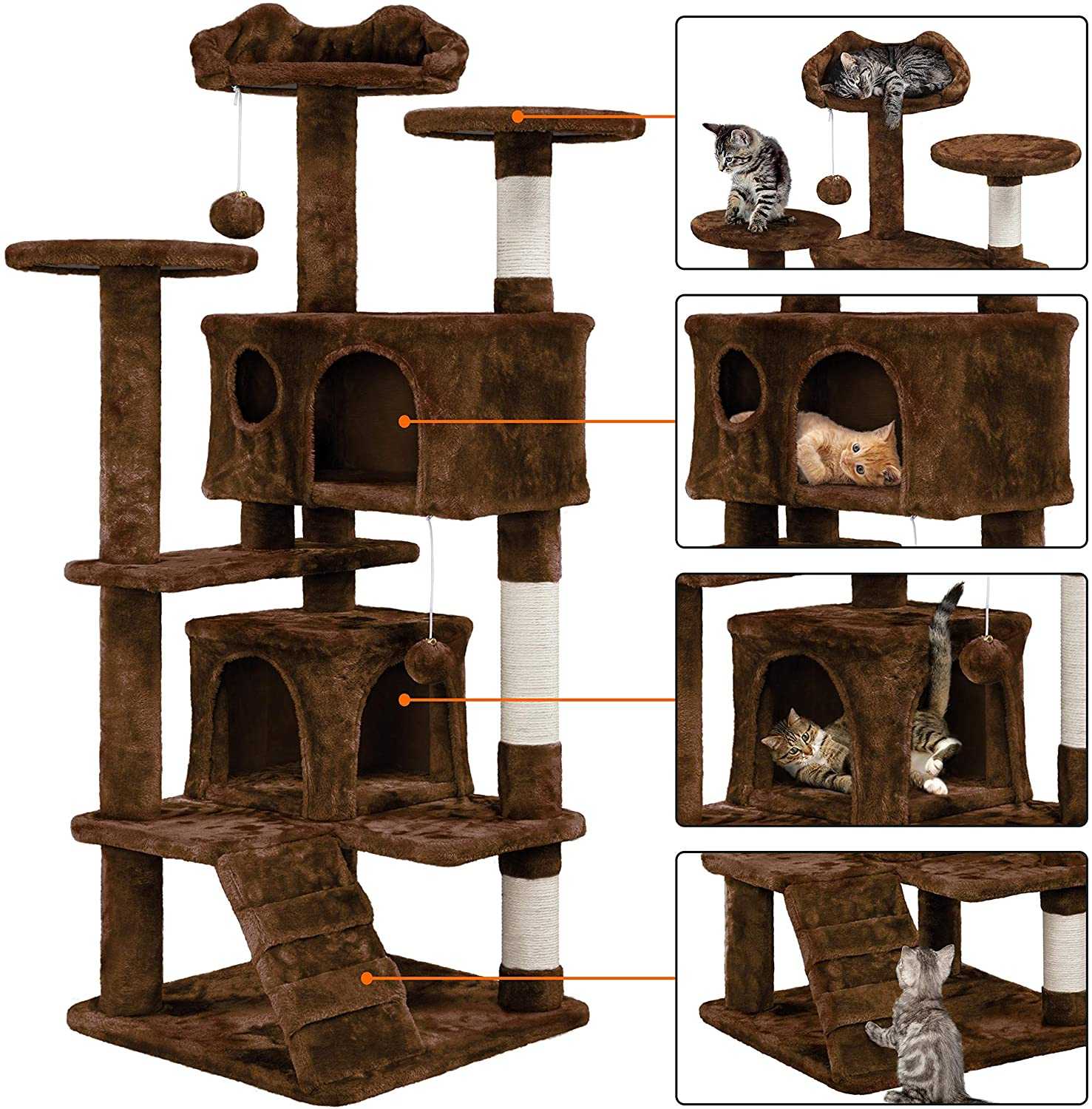 Pet Palace With 2 Cozy Condos 2 Thick Perches Scratching Ladder Kitten Toy Cat Scratching Post Cat Tree Tower