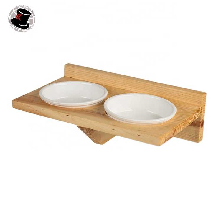 Oval Shaped Ceramic Elevated Pet Feeder Double Cat Bowls WIth Wood Stand Pet Bowl Dog Pet Slow Food Bowl