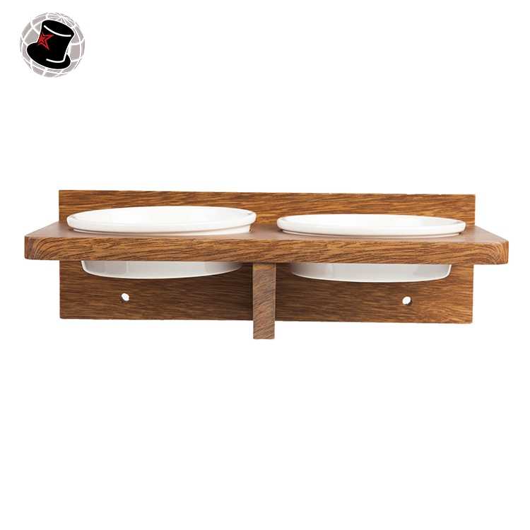 Oval Shaped Ceramic Elevated Pet Feeder Double Cat Bowls WIth Wood Stand Pet Bowl Dog Pet Slow Food Bowl