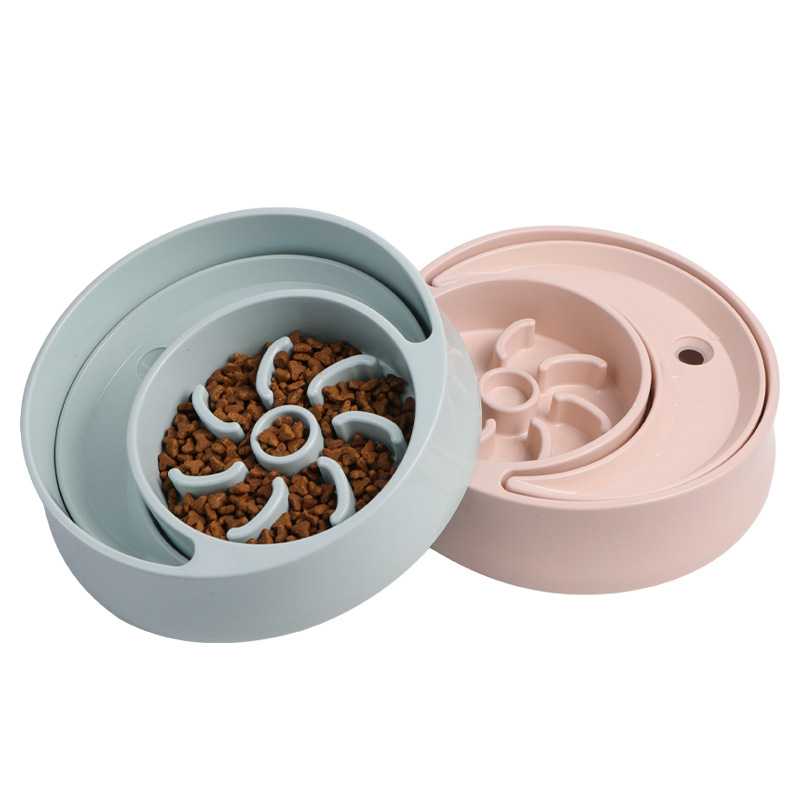 2 In 1 Custom Pet Bowl Food Water Cat Plastic Bowls Dog Slow Eating Bowl
