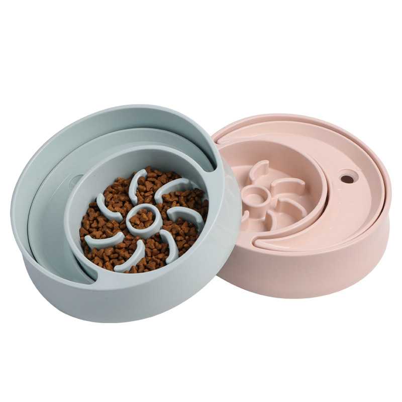 2 In 1 Custom Pet Bowl Food Water Cat Plastic Bowls Dog Slow Eating Bowl