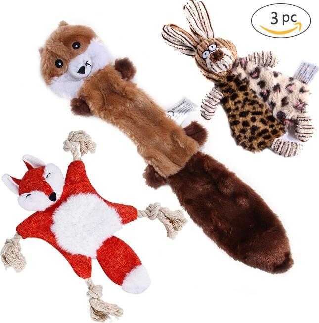 3 Packs No Stuffing Dog Animal Squeaky Crinkle Dog Toys Set