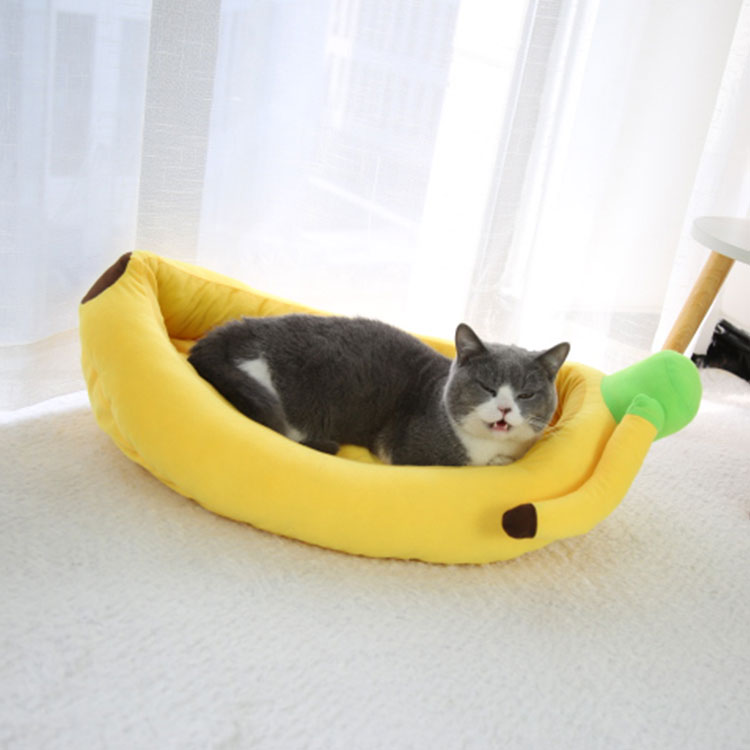 Cute Cool Warm Custom Banana Cat Bagel Dog Comfy Calming Pet Bed Funny Banana Bed Pet
