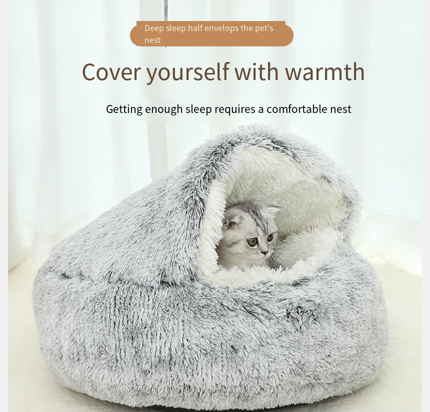 The Crystal Plush Warm Cat Bed Pet Round Halfpack Cat Litter Deep Sleep Cat Litter Cute Pet Beds