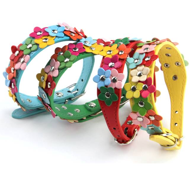 Cute Pet Dog Cat Leather Collar With Adorable Flowers
