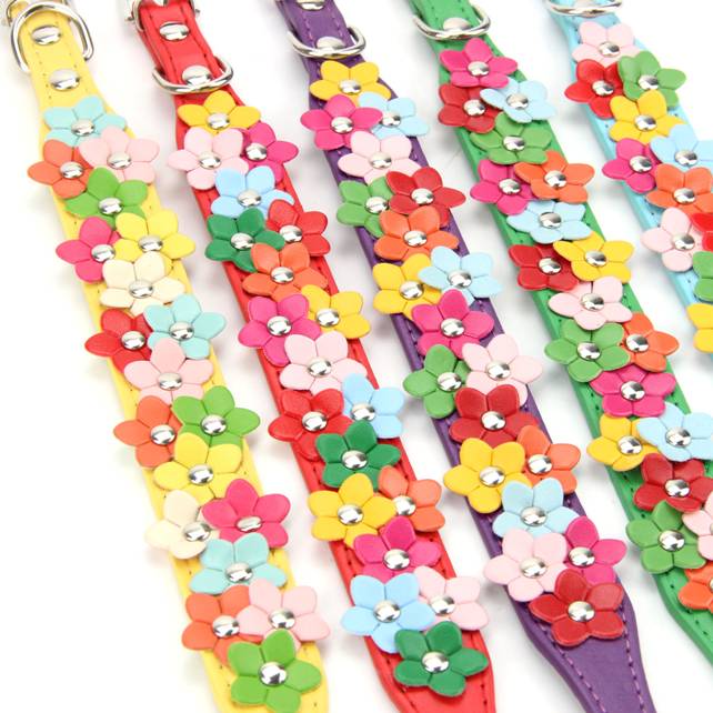 Cute Pet Dog Cat Leather Collar With Adorable Flowers