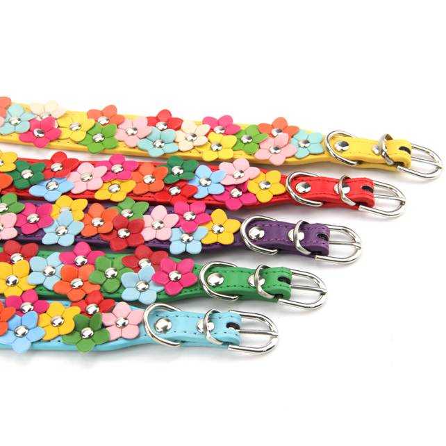 Cute Pet Dog Cat Leather Collar With Adorable Flowers