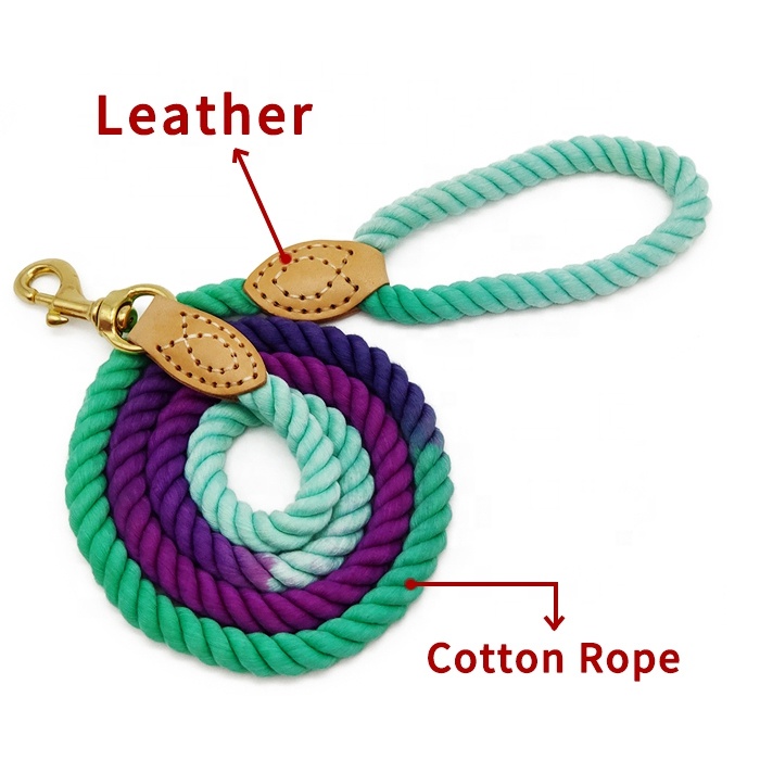 Rope Dog Leash Custom Gradient Colors Cotton Dog Leash Leather Braided Rope Leashes