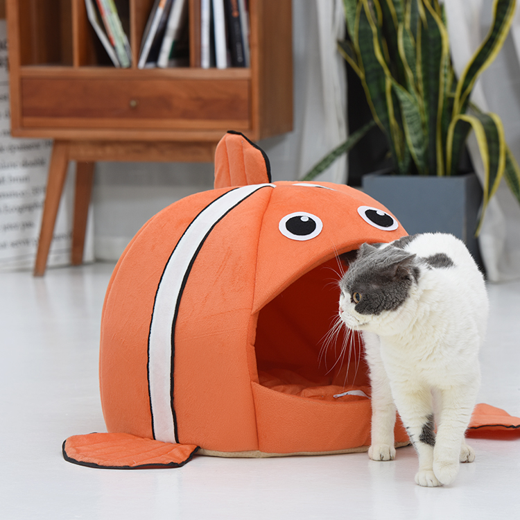 Custom Orange Fish Shape Washable Fluffy Plump Thick Pet Bed Mattress EcoFriendly Cat House