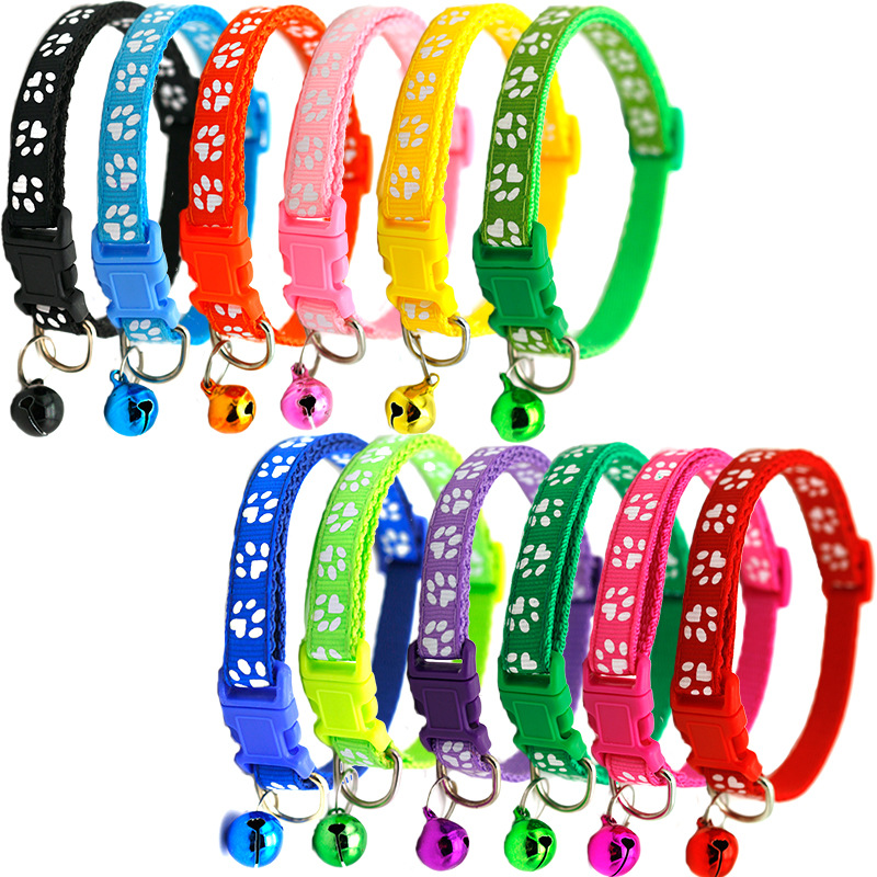 Manufacturer Multicolors Paw Print Adjustable Nylon Cat Dog Collar With Bell