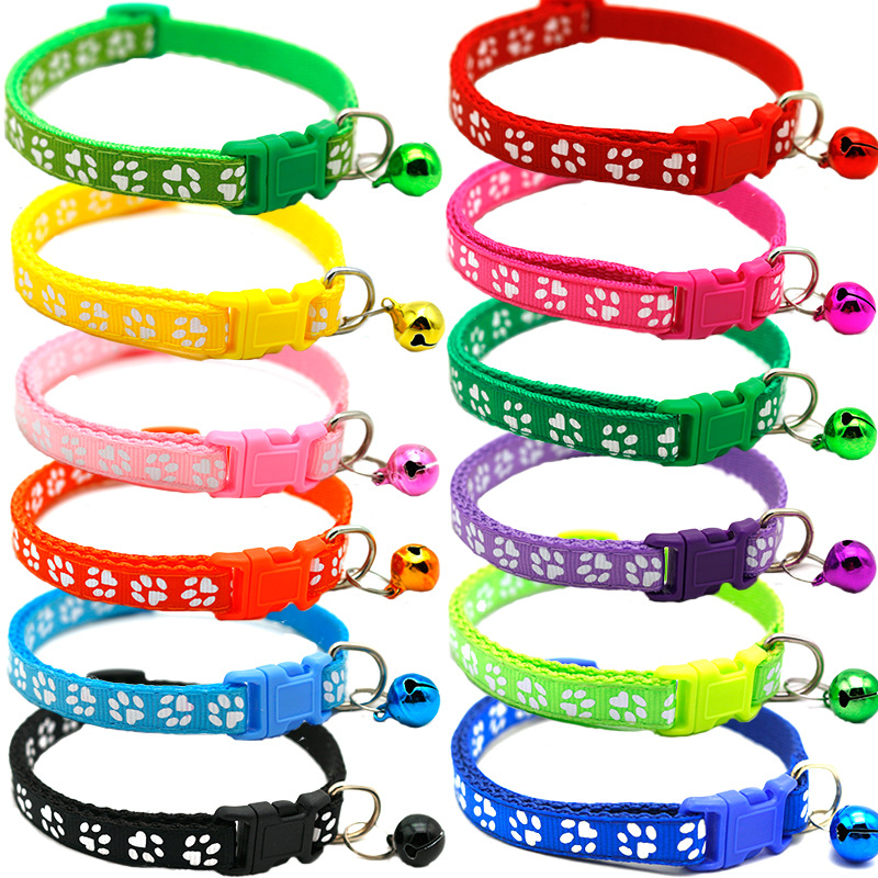 Manufacturer Multicolors Paw Print Adjustable Nylon Cat Dog Collar With Bell
