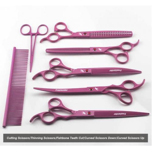 80 Inch Pink Freelander Paint Shaped 5 Scissors Pet Grooming Dense Teeth Scissors Set