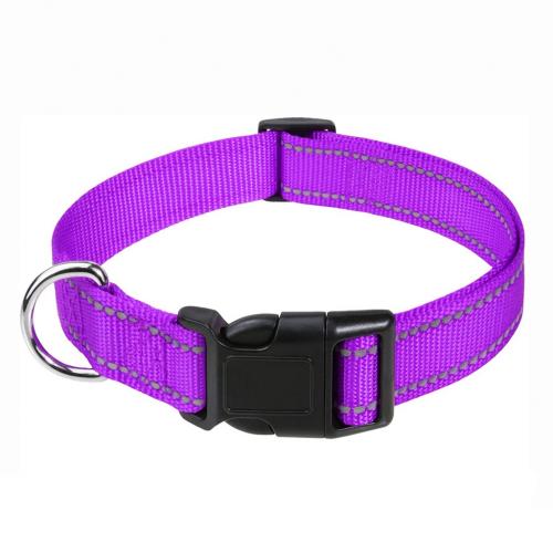 Adjustable Solid Colors Dog Collars Reflective Nylon Dog Collar With Quick Release Buckle