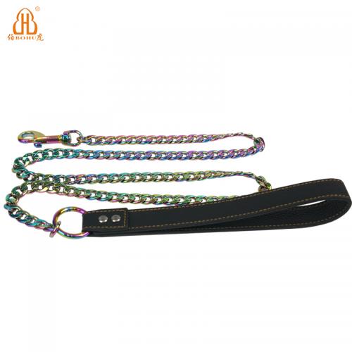 BOHU PU Leather Handle Twisted Stainless Steel Pet Leash Chains Pet Dogs