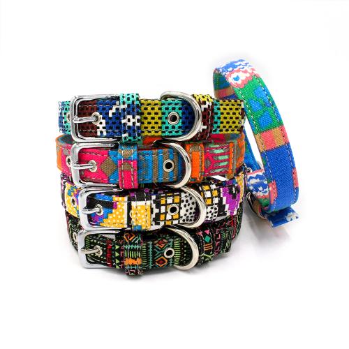 Buckle Pet Collar Printed Dog Collar Engraved Metal Doublelayer Fabric Dogs COLLARS Walk Dog Accept Customized Logo