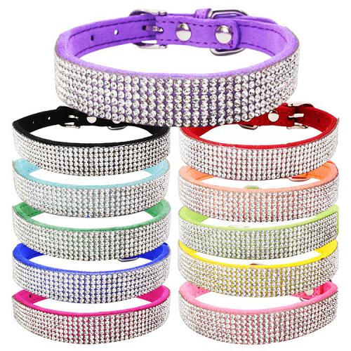 Custom Suede Dog Pet Collar With Rhinestone From Pet Products Manufacturer