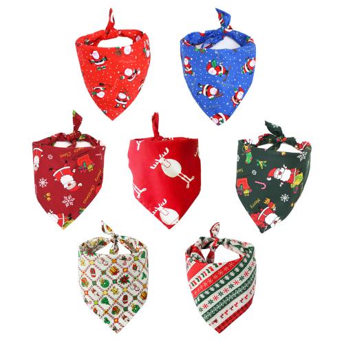 Dog Cute Christmas Printed Cotton Triangular Scarf Cat Pets Mouth Towel Dog Bandanas