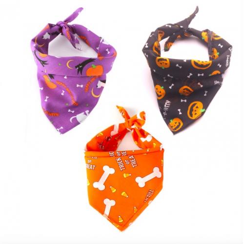 Drop Shipping Washable Reversible Double Layer Cotton Halloween Dog Bandanas Pumpkin Small medium larger Dogs Cats