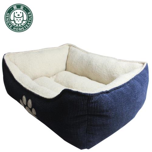 Embroidered Corduroy Pet Bed Square Pet Bed