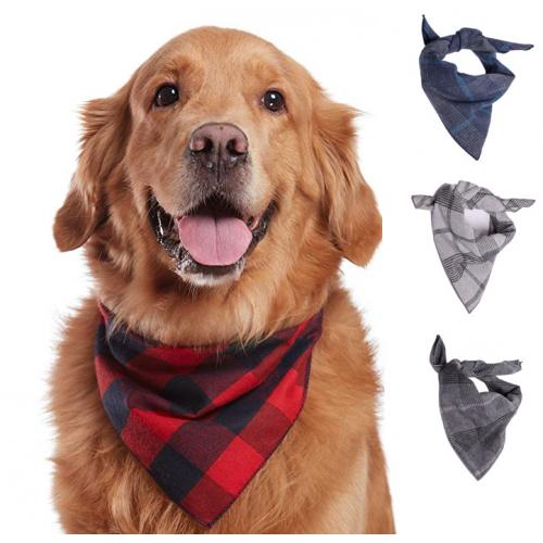 Goodluckpet 3PCS Triangle Bibs Reversible Plaid Printing Dog Kerchief Set Dog Bandanas Dog Scarfs