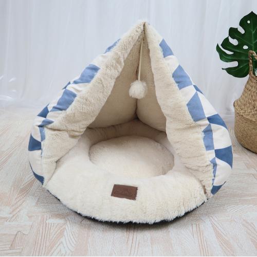 Goodluckpet Triangle Soft Plush Cat Bed Cave